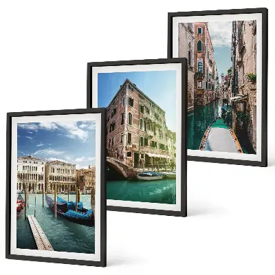 Three-piece wall art set featuring Venice canal architecture