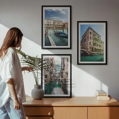 Three-piece wall art set featuring Venice canal architecture