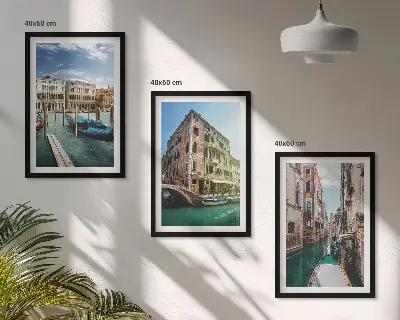 Three-piece wall art set featuring Venice canal architecture