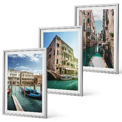 Three-piece wall art set featuring Venice canal architecture