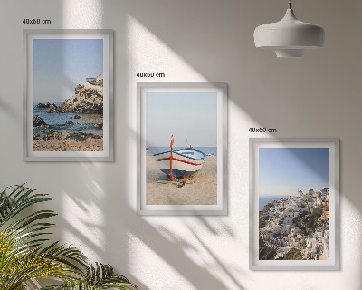 Set of 3 framed wall art pieces Views of Greece with a boat and houses