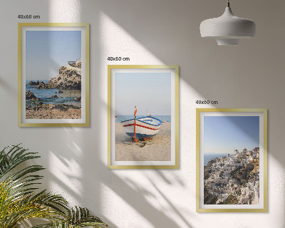 Set of 3 framed wall art pieces Views of Greece with a boat and houses
