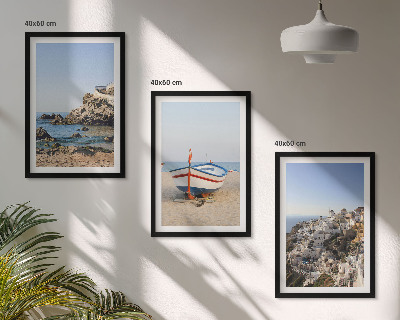 Set of 3 framed wall art pieces Views of Greece with a boat and houses