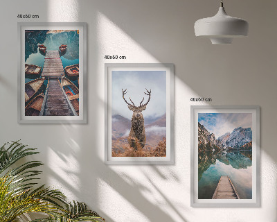 Wall art set Lake boats deer mountains