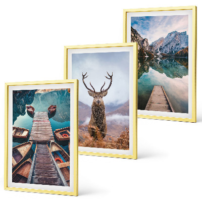 Wall art set Lake boats deer mountains