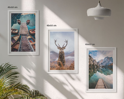 Wall art set Lake boats deer mountains