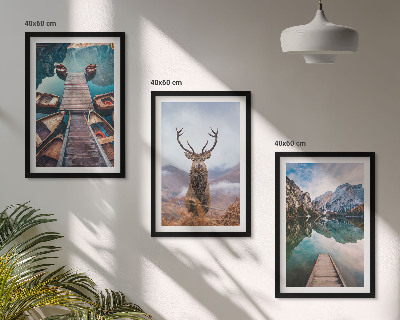 Wall art set Lake boats deer mountains
