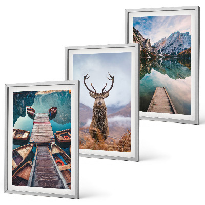 Wall art set Lake boats deer mountains