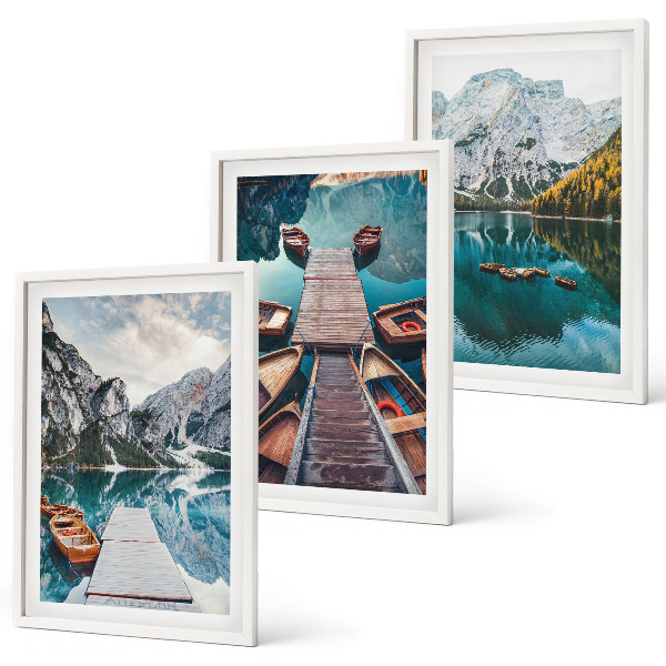 Three-piece wall art piece Lake, bridges, mountains