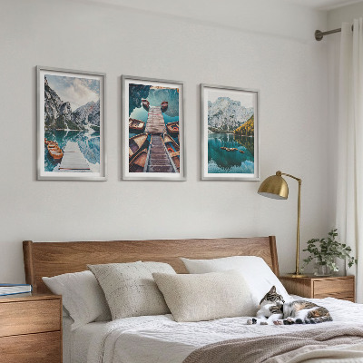 Three-piece wall art piece Lake, bridges, mountains