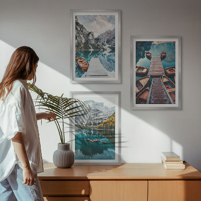 Three-piece wall art piece Lake, bridges, mountains