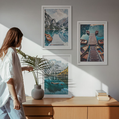 Three-piece wall art piece Lake, bridges, mountains