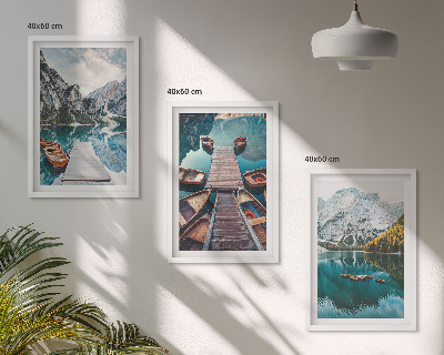 Three-piece wall art piece Lake, bridges, mountains