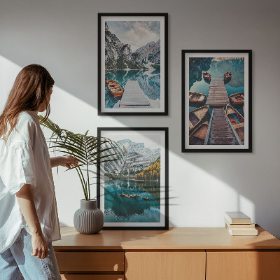 Three-piece wall art piece Lake, bridges, mountains