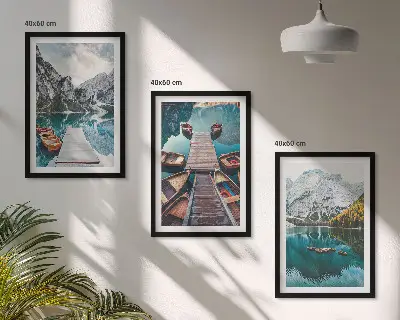 Three-piece wall art featuring a lake, bridges, and mountains