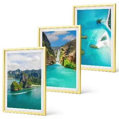 Set of 3 framed wall art pieces featuring tropical islands and turquoise water