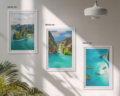Set of 3 framed wall art pieces Tropical islands turquoise water