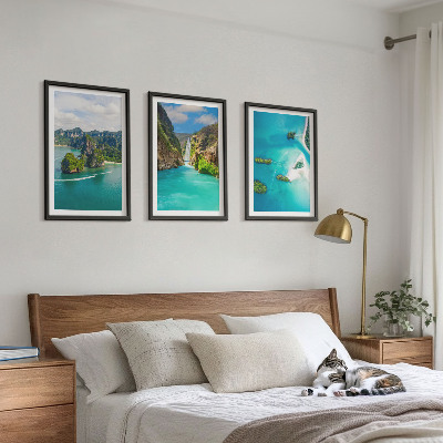 Set of 3 framed wall art pieces Tropical islands turquoise water