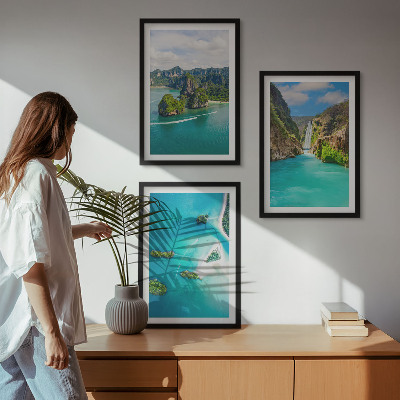 Set of 3 framed wall art pieces Tropical islands turquoise water