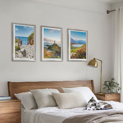 Wall art set Beach, lighthouse, mountains, flowers