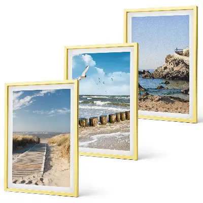 Three-piece wall art set beach wooden path and cliffs scene