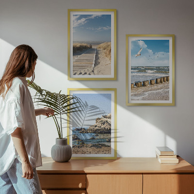 Three-piece wall art piece Beach wooden path cliffs