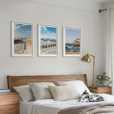 Three-piece wall art piece Beach wooden path cliffs