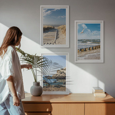 Three-piece wall art piece Beach wooden path cliffs