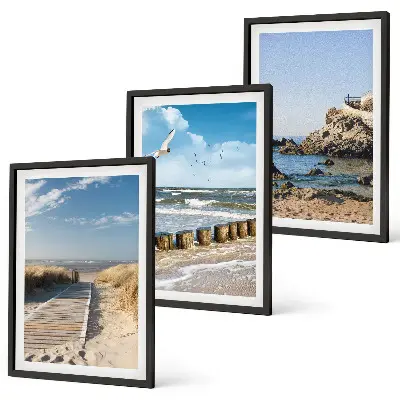 Three-piece wall art set beach wooden path and cliffs scene