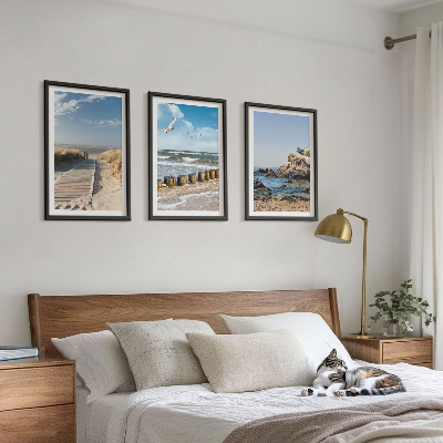 Three-piece wall art piece Beach wooden path cliffs