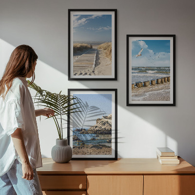Three-piece wall art piece Beach wooden path cliffs
