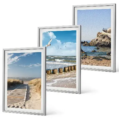 Three-piece wall art set beach wooden path and cliffs scene