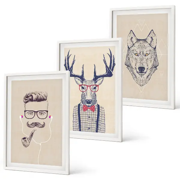 Set of 3 framed animal portrait wall art stylish framed animal prints