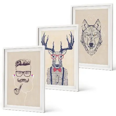 Set of 3 framed animal portrait wall art stylish framed animal prints