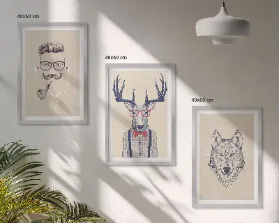 Set of 3 framed animal portrait wall art stylish framed animal prints