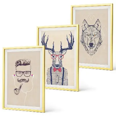 Set of 3 framed animal portrait wall art stylish framed animal prints