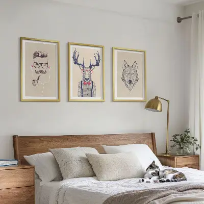 Set of 3 framed wall art pieces Stylish animal portraits