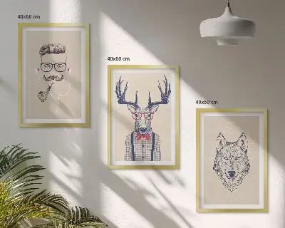 Set of 3 framed animal portrait wall art stylish framed animal prints