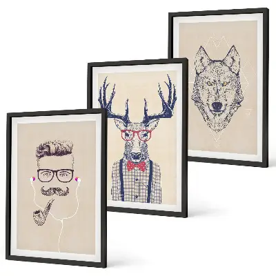 Set of 3 framed animal portrait wall art stylish framed animal prints