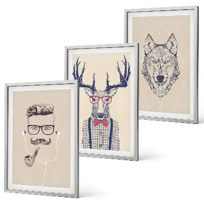 Set of 3 framed animal portrait wall art stylish framed animal prints