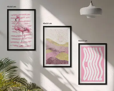 Three-piece wall art piece Pink flamingo pastel landscape