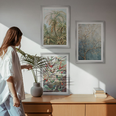 Wall art set Tropical plants birds nature