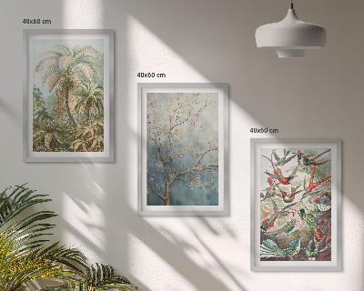 Wall art set Tropical plants birds nature