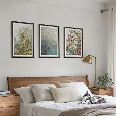 Wall art set featuring tropical plants and birds in nature