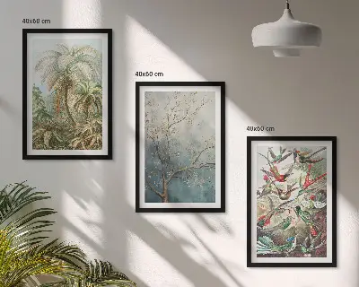 Wall art set featuring tropical plants and birds in nature