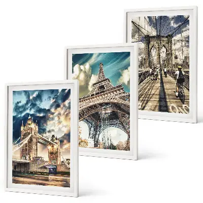 Three-piece wall art piece Bridges, towers, European cities