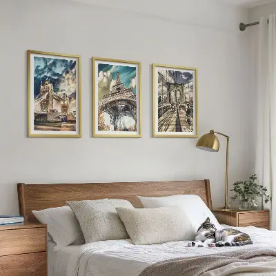 Three-piece wall art piece Bridges, towers, European cities