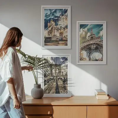 Three-piece wall art piece Bridges, towers, European cities