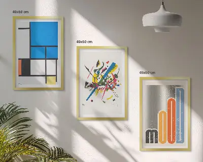 Abstract Modern Geometrics wall art set of 3 framed pieces
