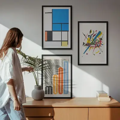 Abstract Modern Geometrics wall art set of 3 framed pieces